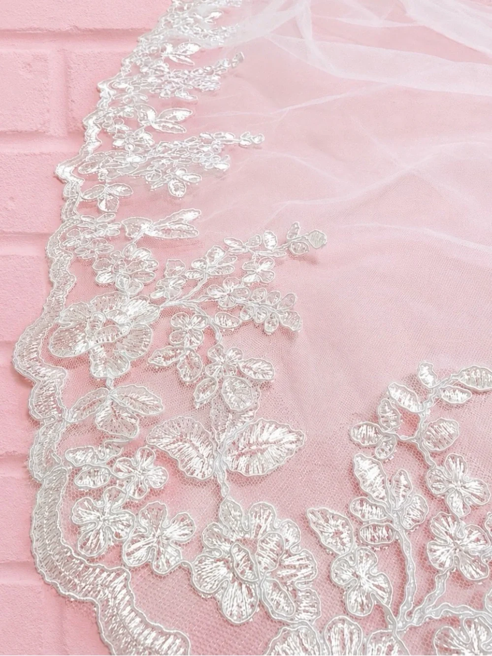Cathedral Length Wedding Veil With Floral Lace Appliqués